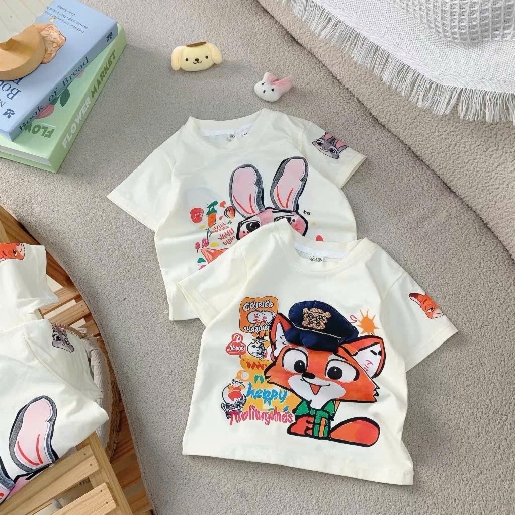 Aó Thun Bé Trai-Bé Gái HỌA TIẾT SÓC- THỎ QC76 K.Kid Áo Phông Chất Cotton Mát size 8-20 kg M99