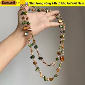 Vòng cổ dài ESSENCEH, Vòng cổ cổ cổ điển đầy màu sắc, Vỏ Bohemian sang trọng nhẹ có thể xếp chồng lên nhau Vòng cổ hai lớp dành cho nữ