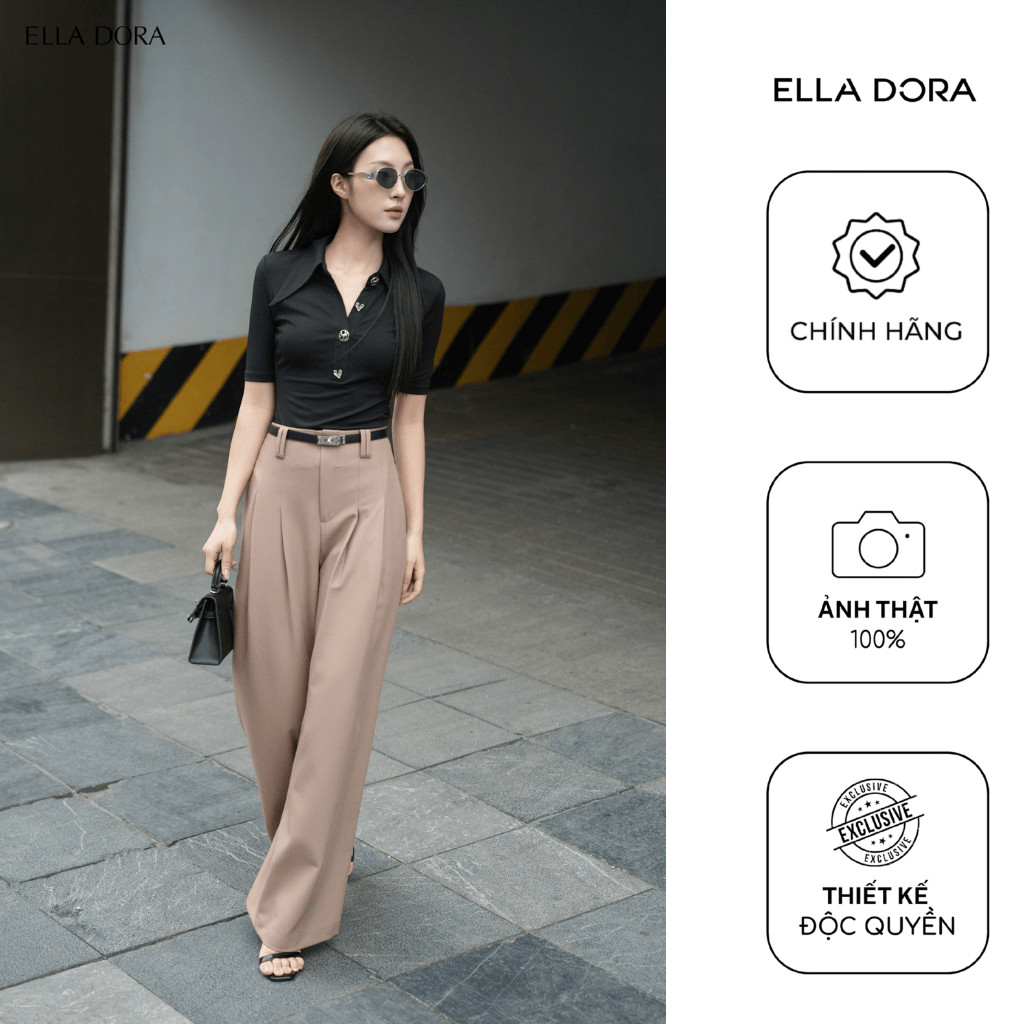 Quần ống suông ELLA DORA thiết kế cạp liền đỉa đôi form gọn dễ mặc màu NÂU/ĐEN [Q37]