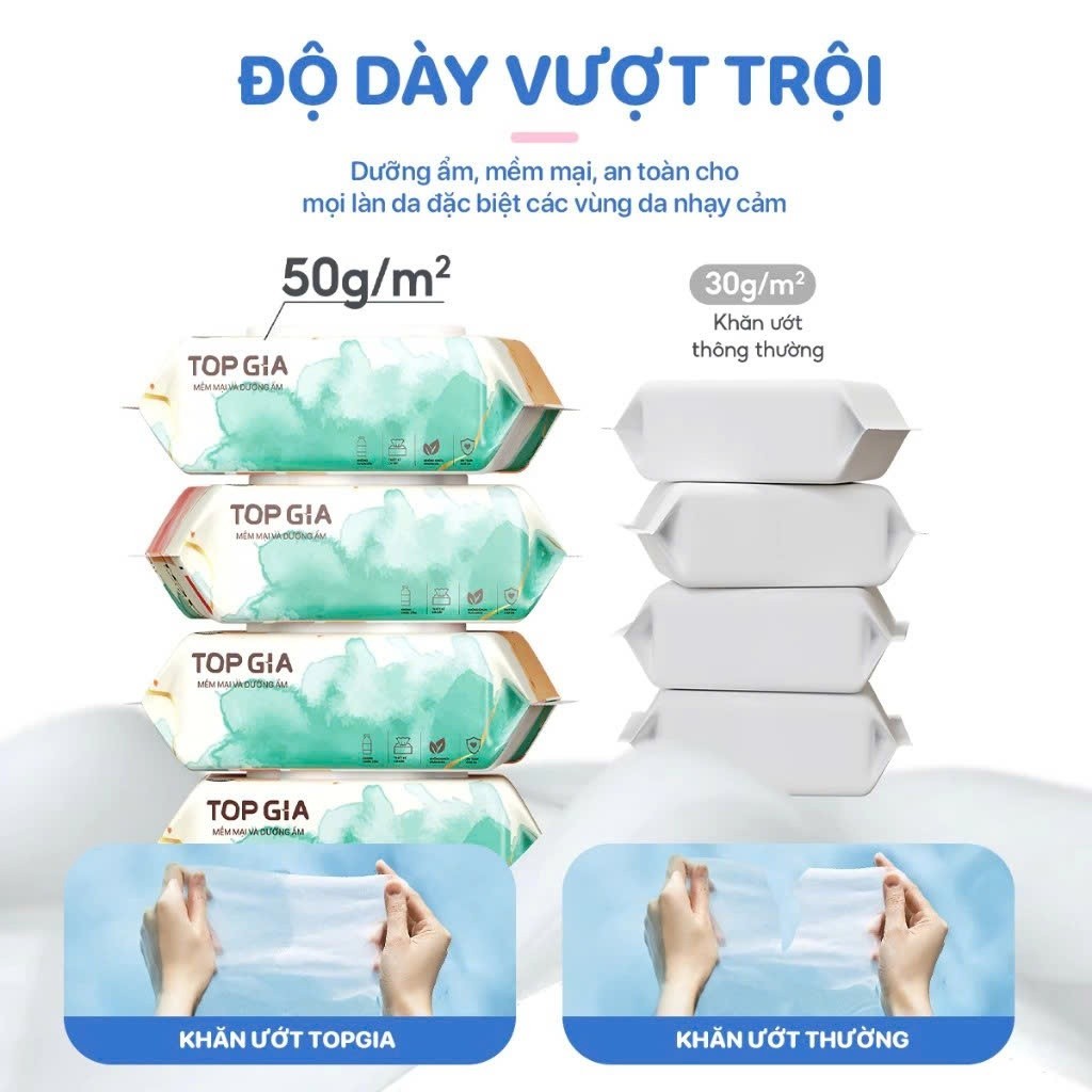 Khăn Uớt Topgia 80 tờ Ban Mai Cho Bé, Không Chứa Cồn và Parabens, An toàn cho da