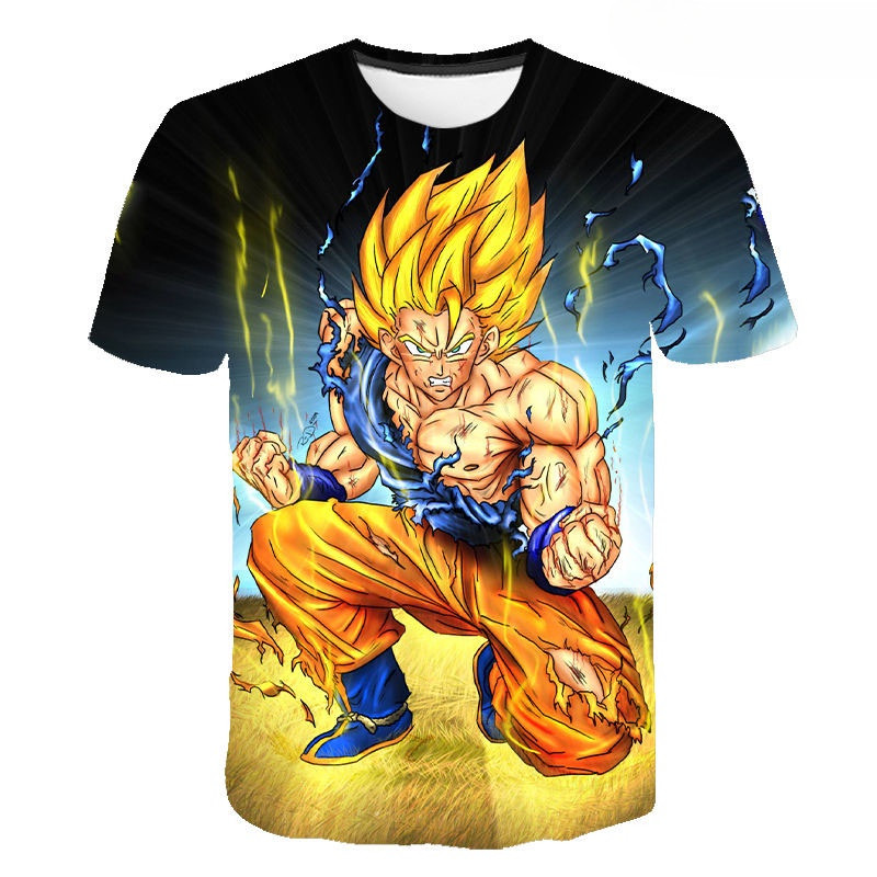 Áo Thun Unisex Họa Tiết 3D Dragon Ball, Tay Ngắn Cổ Tròn, Thời Trang Mùa Hè