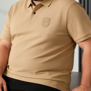 Plus Size Nam Công Sở Cổ Tay Ngắn Oversize Thêu Áo Sơ Mi Polo