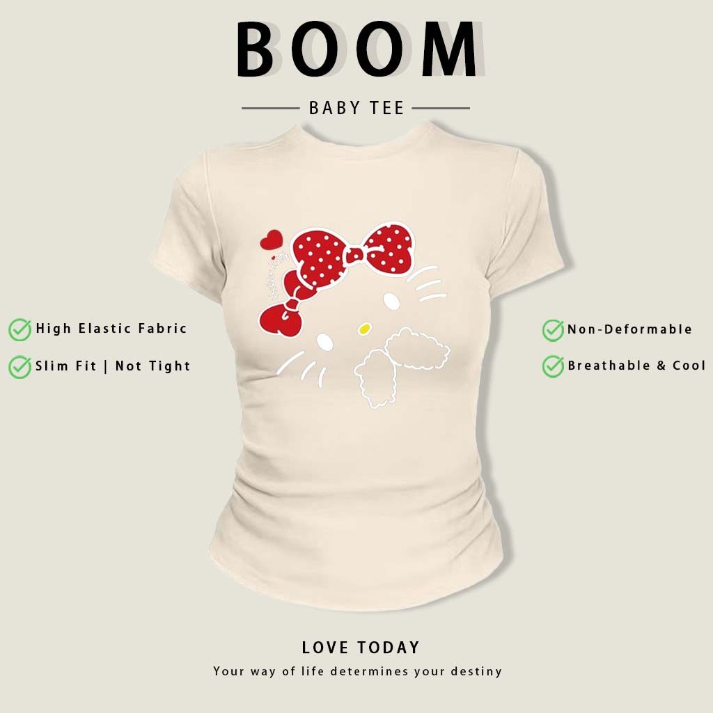 BOOM Áo Baby Tee Nữ Cotton Ôm Body-Áo Thun Ngắn Tay Y2K In Hình PhongCách Mùa Hè, Cổ Tròn Hàng Đầucách hàn quốc phongE71