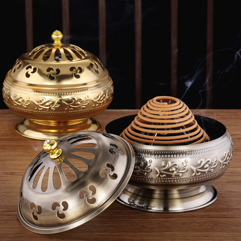 Lư Xông Trầm, đế đặt Nhang Vòng 12h, Khay Cắm Hương, Phụ Kiện đốt Trầm Hương, Chất Liệu đồng Thau