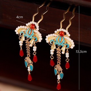1 Cặp Kẹp tóc màu xanh phong cách Hanfu như vương miện