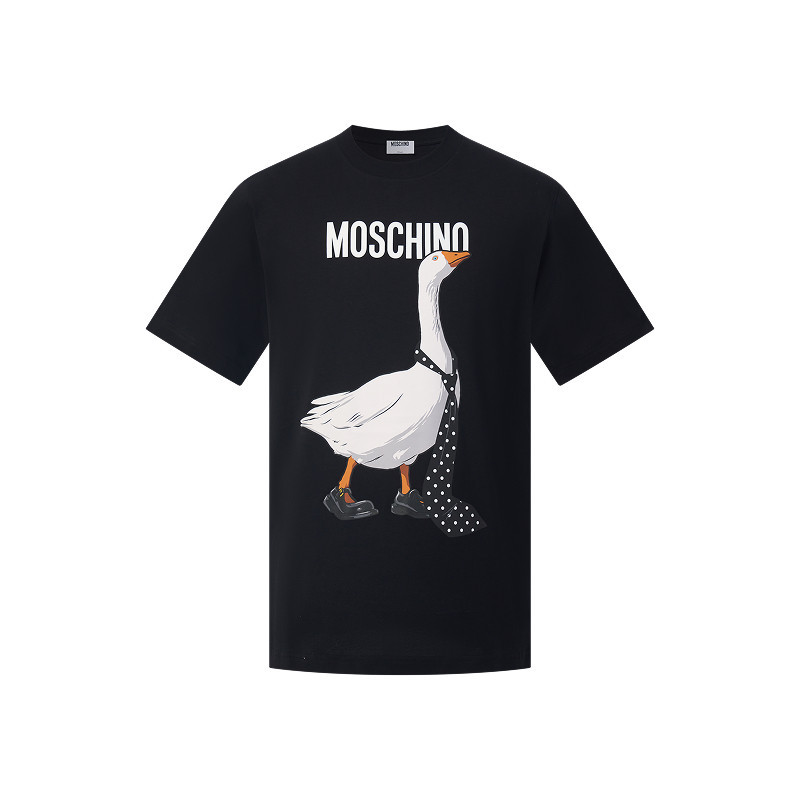 Áo thun unisex oversize, họa tiết con ngỗng, cổ tròn tay ngắn
