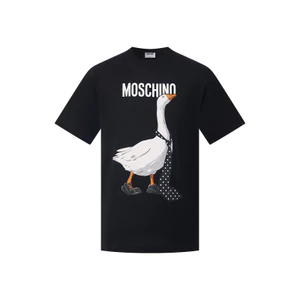 Áo thun unisex oversize, họa tiết con ngỗng, cổ tròn tay ngắn
