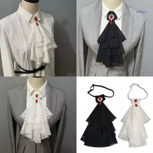 Women Multilayer Lace Ruffle Faux Collar Gothic Victorian Detachable Lace Jabot