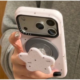 Cao Cấp Màu Hồng Đáy Toàn Màn Hình Ngôi Sao Nhỏ Giá Đỡ Từ Tính Vỏ Điện Thoại Di Động Thích Hợp Cho iPhone 17 16 15 14 13 Pro Max Chống Sốc Bảo Vệ Camera Ốp Lưng Cứng Chống Rơi