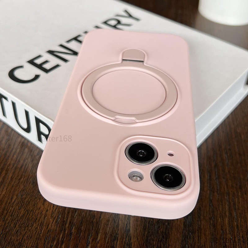 Ốp Điện Thoại Flip Bracket Silicon Lỏng Cho IPhone 17 16 15 14 13 12 Pro Max Vỏ Mềm Màu Macaron Vỏ Chống Sốc Có Giá Đỡ