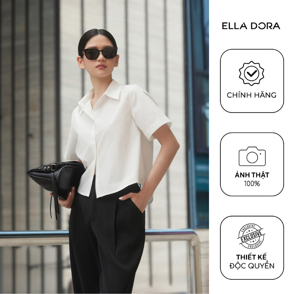 Áo sơ mi nữ ELLA DORA croptop tay ngắn dáng basic hiện đại thanh lịch phong cách công sở [SM149]