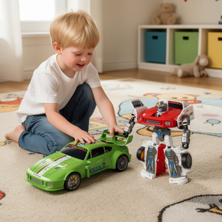 Biến Đổi Robot Đồ Chơi Ô Tô Quán Tính Kéo Lại Đèn Âm Nhạc ABS Quà Tặng Sinh Nhật Trẻ Em