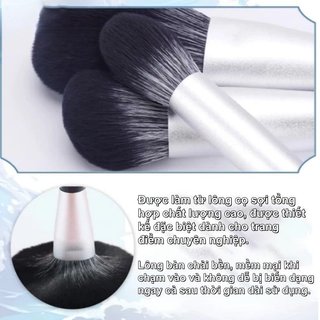 Bộ 10 Cọ Trang Điểm Mềm Dày Đặc Ống Nhôm Bền Mắt Xanh Bộ Pha Trộn Mặt