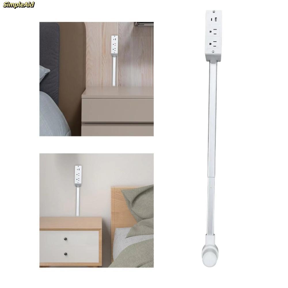 Bộ mở rộng ổ cắm điện SIMPLEAID, Bộ mở rộng ổ cắm điện có thể điều chỉnh độ dài không cần đục lỗ, Xoay nóng 180° Bộ mở rộng ổ cắm điện màu trắng cho NightStand