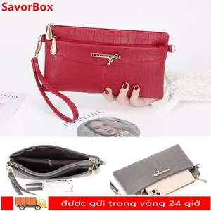 Ví dài nữ SAVORBOX, Ví đựng tiền Túi xách da PU, Túi đeo chéo đựng thẻ phong cách giải trí