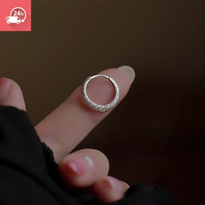 Bông tai nữ bạc mờ 925 hình tròn thiết kế hình học cá tính