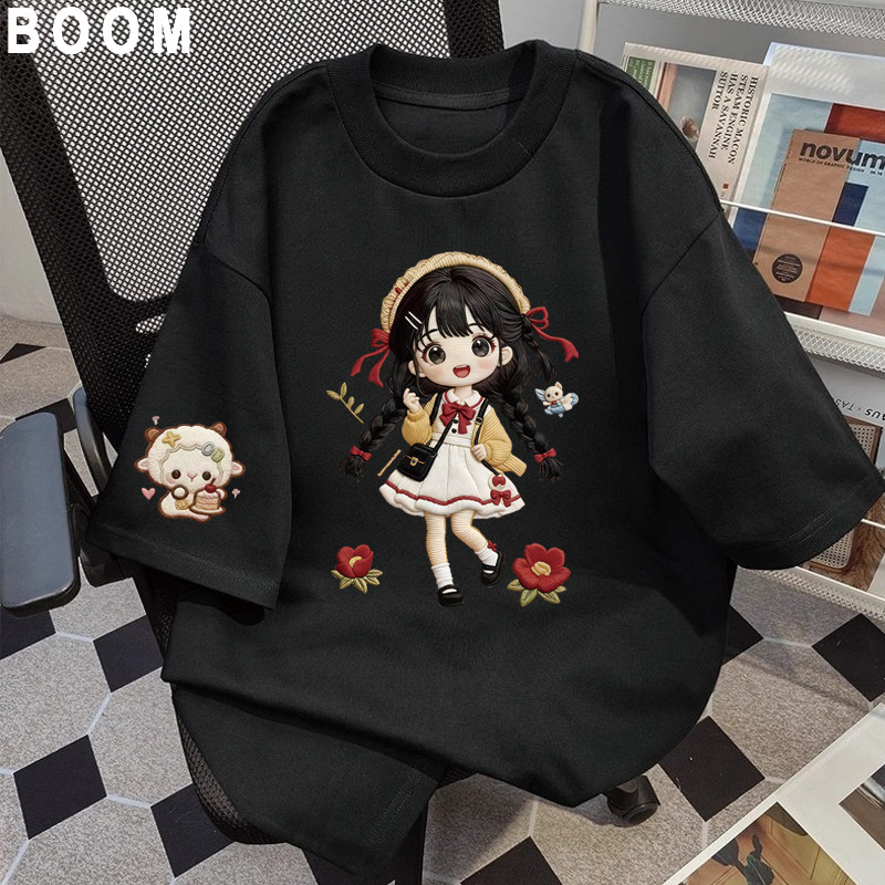 BOOM Áo thun nữ kiểu hàn quốc form rộng tay lỡ cổ tròn cotton mát - hè hot trend in cách dễ thương- Local brand B03