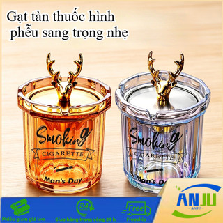 Gạt Tàn Thuốc Bằng Thủy Tinh Cao Cấp, Nắp Inox, Gạt Tàn Sáng Tạo, Chống Gió, Chống Bay Tro, Chống Mùi Lạ