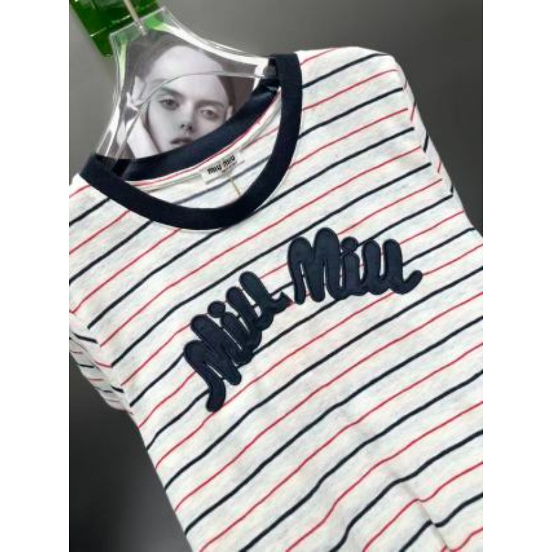 Áo thun Cotton sọc cổ tròn ngắn tay mới dành cho nữ