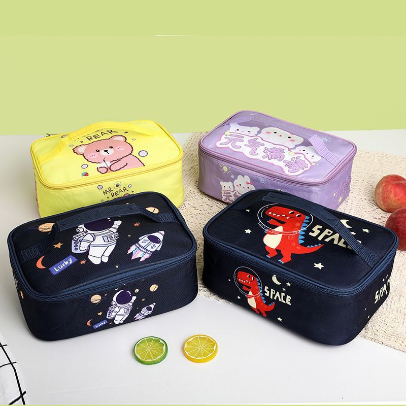 Túi cách nhiệt hoạt hình 26.3cm, túi ăn trưa hình chữ nhật, vải Oxford, kèm lớp lá nhôm, xách tay cho học sinh