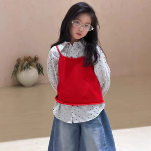Áo Sơ Mi Bé Gái Phiên Bản Hàn Quốc In Đầy Đủ Áo Sơ Mi Trái Tim Nhỏ Trẻ Em Ve Áo Thường Ngày Rời Top