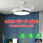 Quạt Trần Đèn Cánh Cụp , Quạt Trần Đèn LED Cánh Ẩn Điều Khiển Từ Xa, 6 Tốc Độ Gió, 3 Chế Độ Đèn — ảnh 1