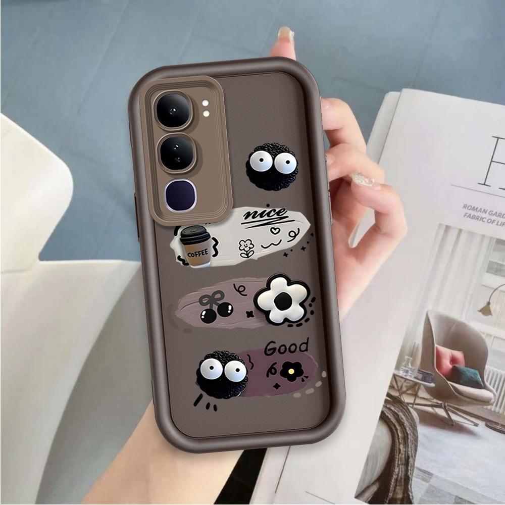 Ốp Lưng Cho VIVO Y19S Pro Y29 4G Hoạt Hình Silicon Mềm Vỏ Điện Thoại TPU Đen Bóng Than Thiên Thần Mắt Chống Sốc Mặt Sau