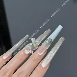 5.5cm Làm Móng Tay Siêu Dài Tinh Khiết Desire Phong Cách Handmade Đeo Móng Tay Organza Pháp Làm Móng Tay Đeo Móng Tay Phong Cách Dài