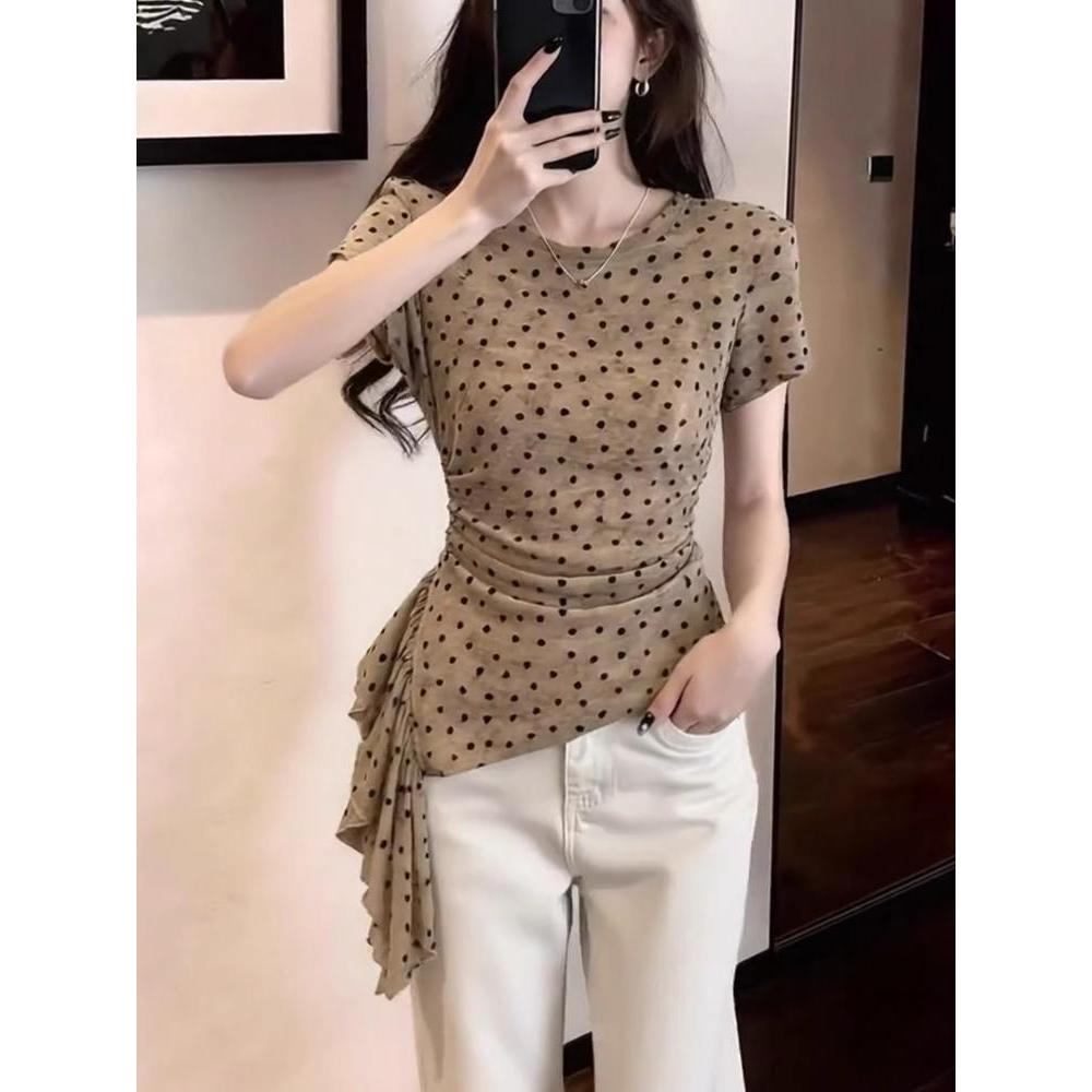 Milyfashion Gạc Hai Lớp Thời Trang Tình Yêu Áo Thun Nữ Tay Ngắn Mùa Hè 2026 Phong Cách Mới Slim-fit Hợp Thời Trang Áo Sơ Mi Nhỏ Phong Cách Phương Tây