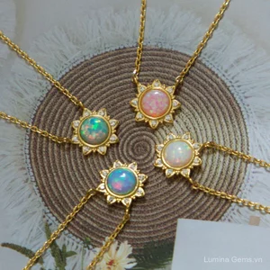 Châu Âu Mỹ Retro ins Ngôi Sao Nổ Hoa Mặt Trời Full Zirconi Sáng Giả Opal Mặt Dây Chuyền Vòng Cổ Nữ Trang Sức