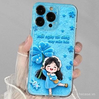 Ốp Điện Thoại Cỏ Ba Lá Bốn Lá Màu Xanh May Mắn Bé Gái Thích Hợp Cho iPhone 11promax 12promax 11 12 13 14 Pro max 15promax 15 16 17 pro max xr xs 12pro 13pro Vỏ Linh Hoạt Chống Sốc