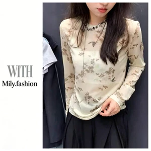Milyfashion Retro In Hình Dài Tay T Kích Thước Lớn Mỏng Xuyên Qua Gạc Chống Nắng Rời Mỏng Hơn Nhìn Top OKYR