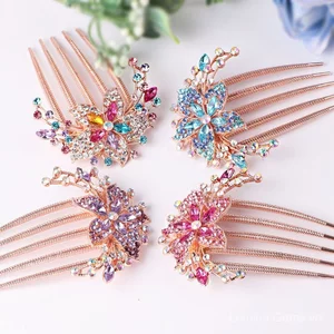 Kim Loại Lược Chải Tóc Chèn Lược Tấm Kẹp Tóc Bóng Mũ Đội Đầu Năm Răng Lược Tóc Chèn Nữ Trưởng Thành Kim Cương Giả Phụ Kiện Tóc Kẹp Tóc
