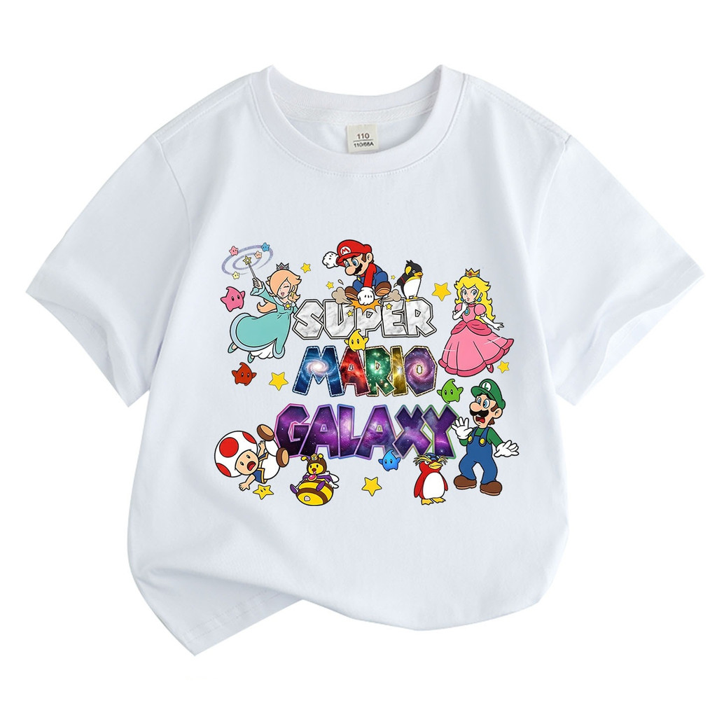 Áo thun ngắn tay in họa tiết Super Mario cho trẻ em 2D Áo thường ngày hợp thời trang cho bé mặc hàng ngày mùa hè