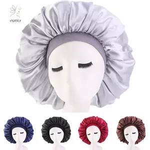 HNKMP Mũ Ngủ Đêm Lớn Tóc Bonnet Mũ Đầu Satin Dây Rộng Điều Chỉnh Mũ.