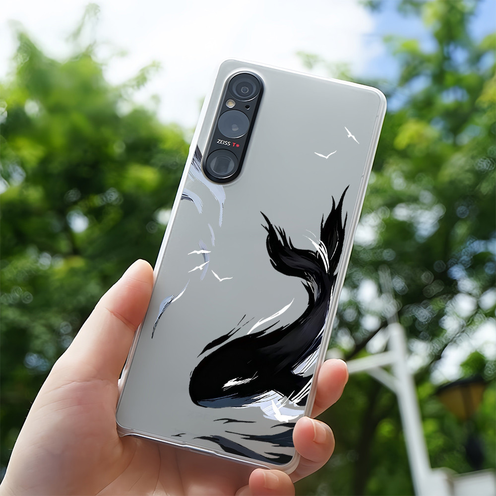 Vỏ điện thoại mỏng cứng cho Sony Xperia 1 II/III/IV/V, Xperia 5 II/III, Xperia 10 II/III/V, mẫu "Ink Whale" micro matte