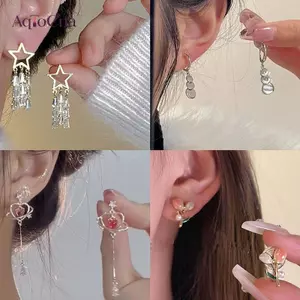 AqToCna 1 Cặp Phong Cách Hàn Quốc Bất Đối Xứng Ngọc Trai Zircon Kẹp Tai Cho Nữ Cá Tính Bông Tai Thời Trang Trang Trang Sức Cưới Quà Tặng Sinh Nhật AqToCna