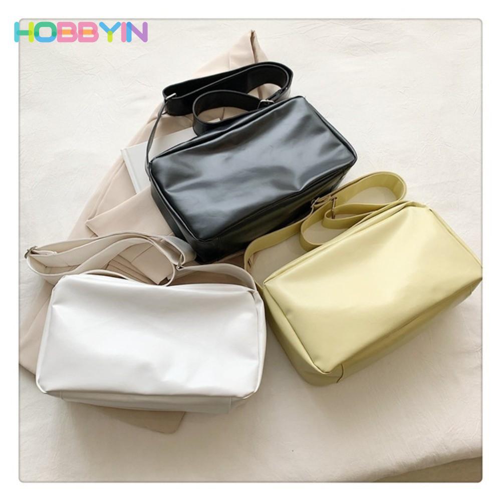 Túi xách HOBBYIN, Túi đeo vai sức chứa lớn mềm mại, Túi đeo chéo màu trơn phong cách Hàn Quốc Unisex