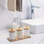 4 Cái / bộ, 3 Đũa / Quả Bóng / Miếng Lót Với 1 Khay Tre Tủ Quần Áo, Lọ Có Nắp Tre, Hộp Đựng Phòng Tắm Trong Suốt