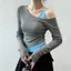 Slim-fit Slimmer Look Color Matching All match Oblique Shoulder Fake Two-piece Leak