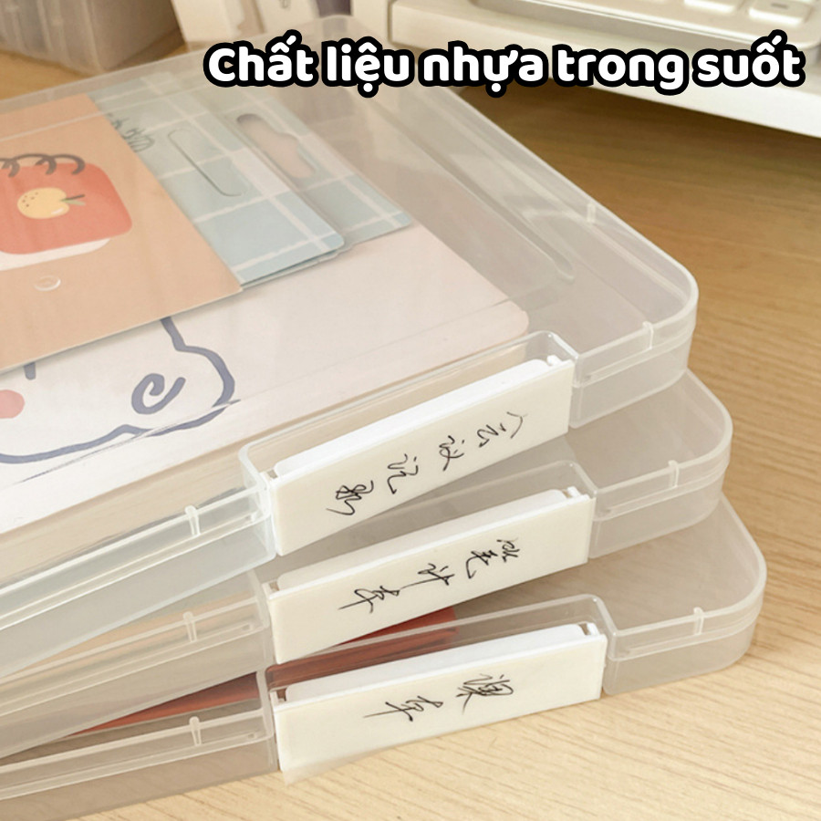 Hộp Đựng Tài Liệu A4 HomeMate Trong Suốt Có Khóa Cài, Hộp Lưu Trữ Giấy Tờ Chống Bụi Chống Ẩm Để Bàn Văn Phòng