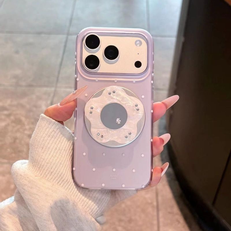 Imd Hàn Quốc Lavender Trắng Chấm Bi Gương Giá Đỡ Từ Tính Thích Hợp Cho Apple 17promax16 Vỏ Từ Tính 15 / 14 Vỏ Bảo Vệ