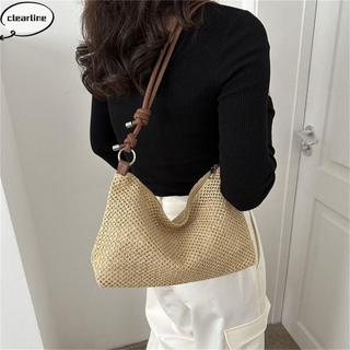 Túi xách CLEARLINE, Túi rơm dệt dung tích lớn, Túi Tote bện thủ công bằng mây dễ thương dành cho nữ