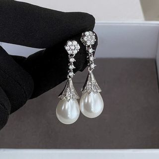 Bạc 925 Pháp Retro Giọt Nước Ngọc Trai Bông Tai Ánh Sáng Sang Trọng Cao Cấp Tính Khí Bông Tai Mặt Dây Chuyền Niche Bông Tai Nữ