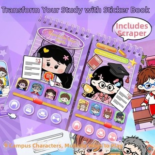 MEGOCE Handmade DIY Sticker Book, Transform Teacher Student with Scraper Character Dress-Up Sticker Book, Puzzle Game Đổi mới thành viên gia đình Kích thước nhỏ Hoạt hình Sách yên tĩnh