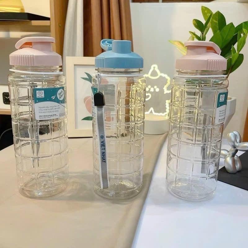 Bình Nước Chia Vạch Nhắc Giờ Bình Uống Nước 2L Có Vạch Đo Dung Tích Có Ống Hút, sticker