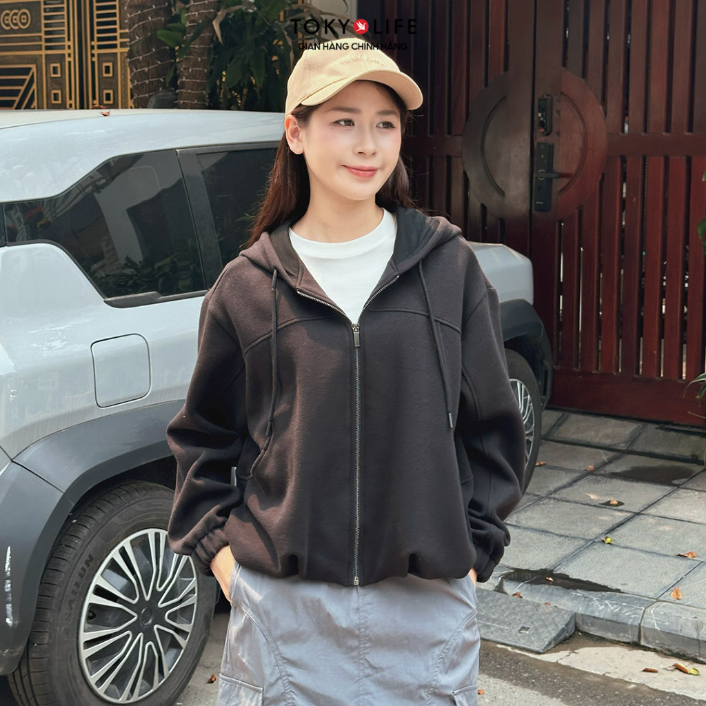 Áo Khoác Hoodie Nữ Mũ Liền Vải Xốp Có Dây Rút Kiểu Dáng Trẻ Trung Năng Động 40004993