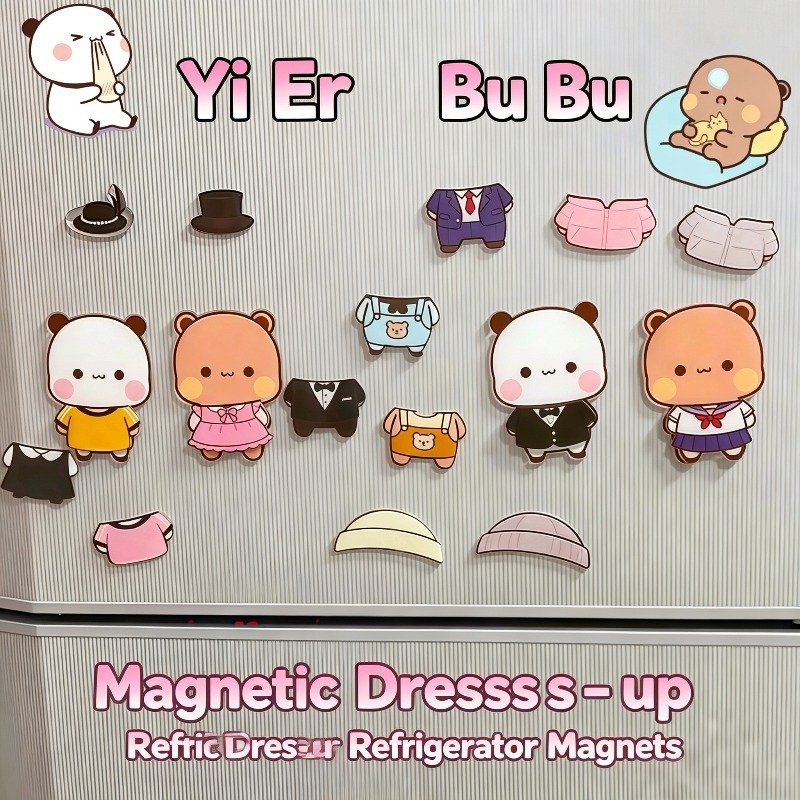 18 Cái / bộ Gấu Trúc Bubu Và Yier Nam Châm Tủ Lạnh, Gấu Trúc Dễ Thương Bubu Và Dudu Dress-Up Cặp Đôi Từ Tủ Lạnh Trang Trí Nhà
