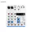 Guansfs Bàn điều khiển trộn 4 kênh Eujgoov nhỏ gọn có Bluetooth USB MP3 Hiệu ứng DSP Nguồn ảo 48V XLR 6,35 mm 3,5 mm Đầu vào để phát trực tiếp Ghi âm karaoke tại nhà (Trắng)