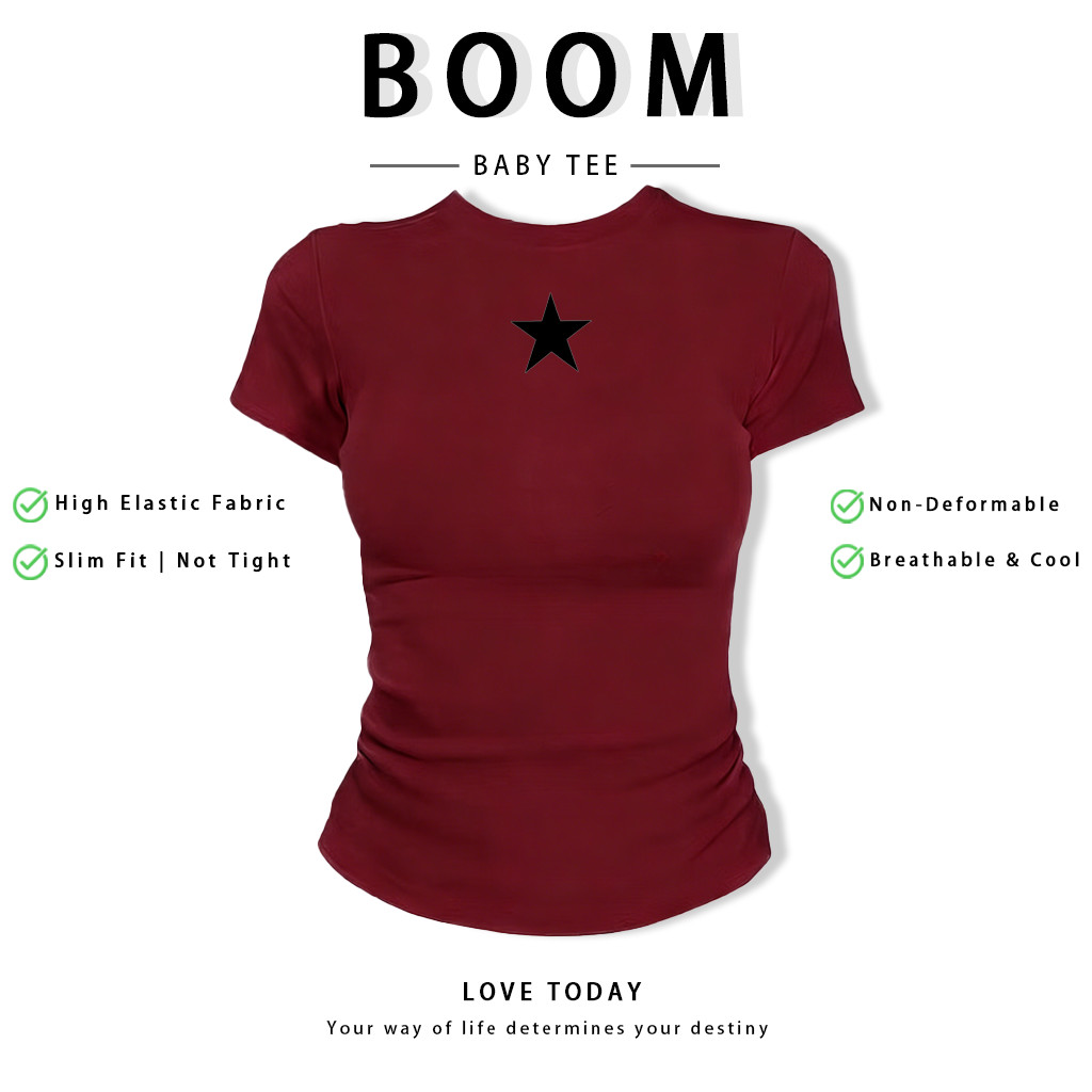 BOOM Áo Baby Tee Nữ Cotton Ôm Body-Áo Thun Ngắn Tay Y2K In Hình PhongCách Mùa Hè, Cổ Tròn Hàng Đầucách hàn quốc phongF89